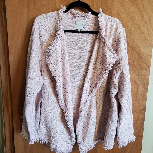 NIC + ZOE  Fringe mix knit open coat. Cardigan.  Sz 2X pink blue - Picture 5 of 12